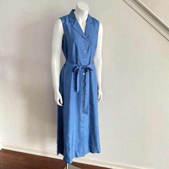 100% Silk Vintage Coldwater Creek Dress Blue Maxi Sleeveless Button Front 10 - Picture 9 of 9